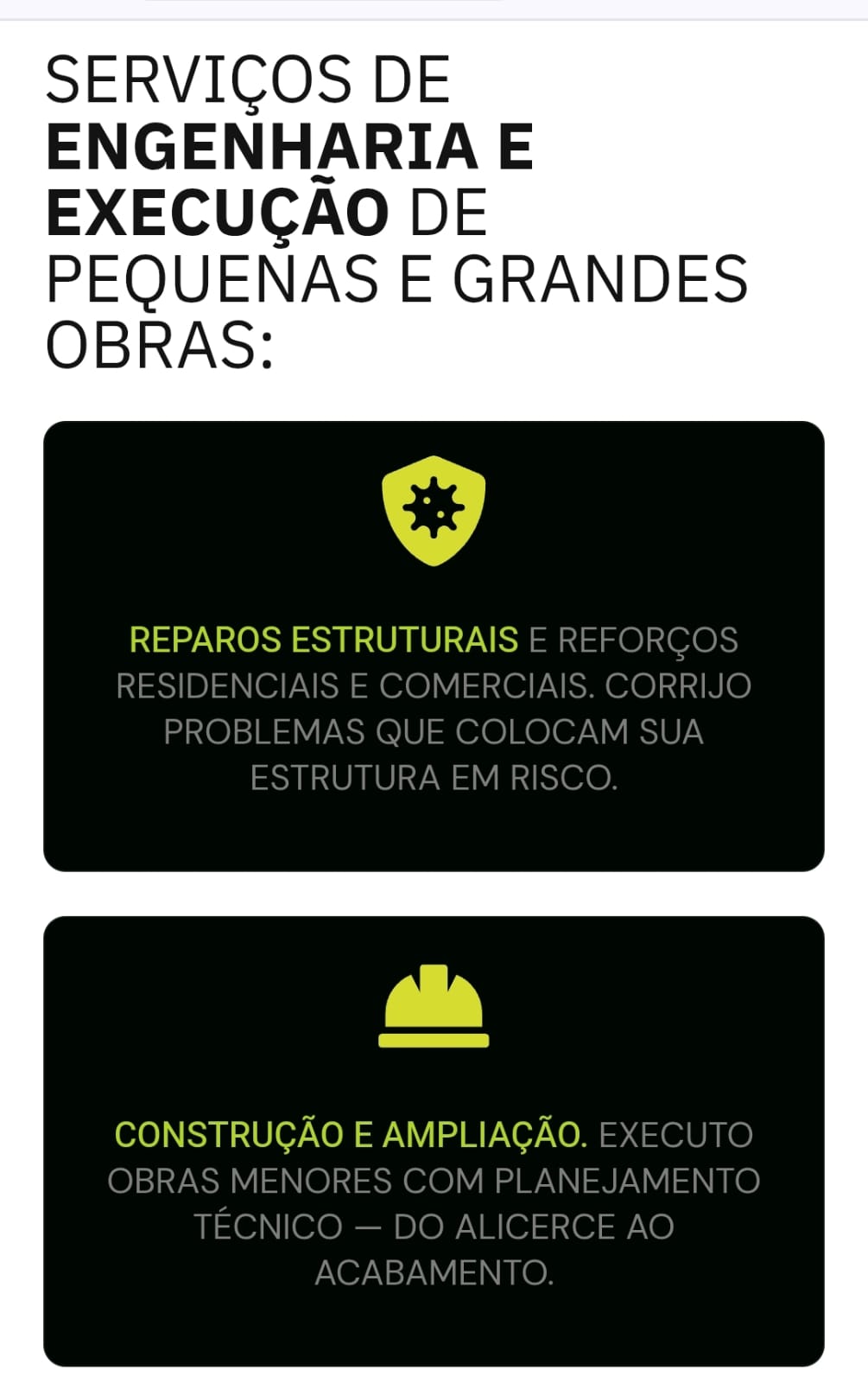 Serviços de Engenharia e execução de pequenas e grandes obras — reparos estruturais e construção e ampliação — Winckler Engenharia